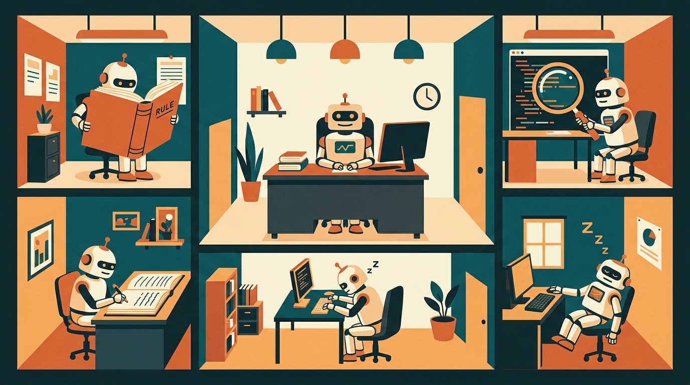 Not a lone genius but a small company: every role has its station and its access rights